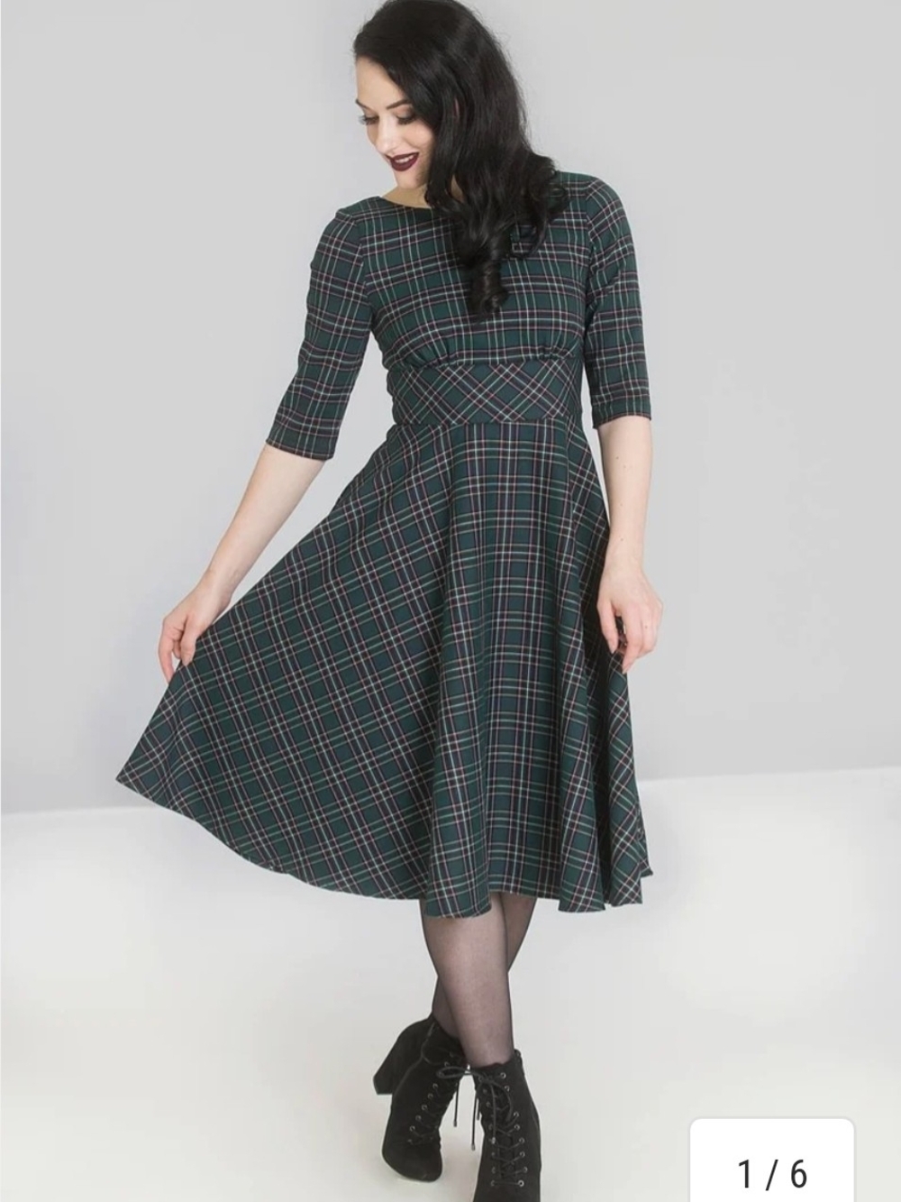 Hell Bunny Forest Green Plaid Fit & Flare Midi Dress (UK L) - Picture 10 of 11